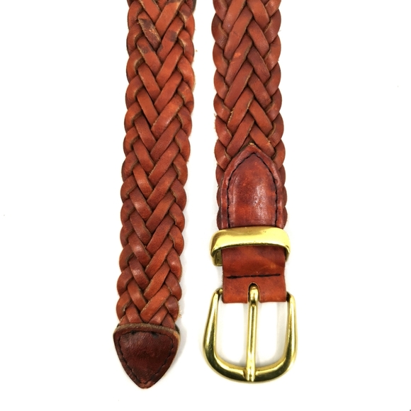 *SOLD* Unisex 36 Brown Leather Braided Belt Gold - Picture 5 of 11